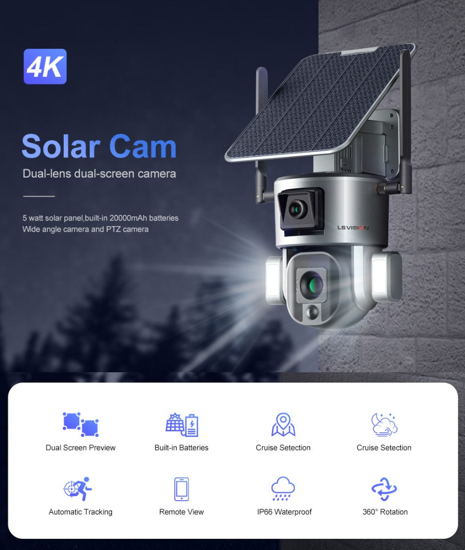 4K 4G DUAL LENSE SOLAR POWERED PTZ CCTV CAMERA